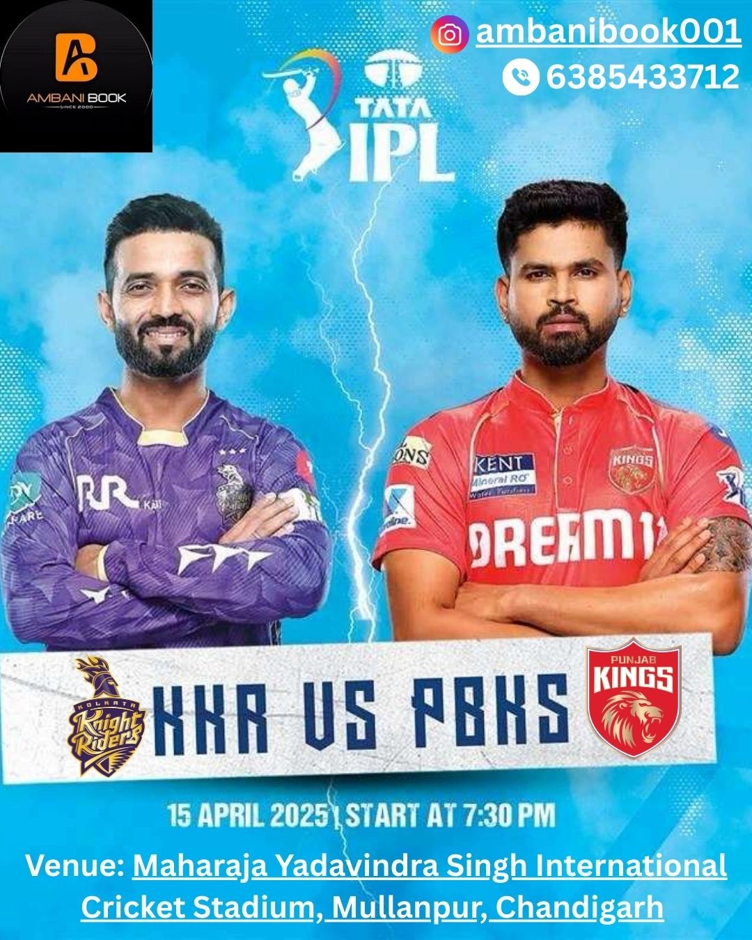 IPL 2025 Thriller: Punjab Kings vs Kolkata Knight Riders – Follow It Live on The AmbaniBook